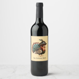 Custom Family Name Pirate Turkey Holiday Grog Wine Label