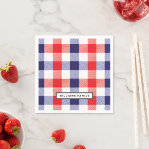 Custom Family Name Red and Blue Plaid  Napkin