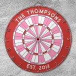 Custom Family Name Red Pink Dartboard<br><div class="desc">Personalise this red,  pink,  and white dartboard with your family name and established date. Designed for you by Blackberry Boulevard.</div>