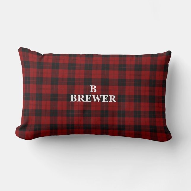Custom Family Name Red Tartan Lumbar Cushion (Front)