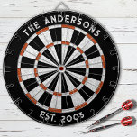Custom Family Name Rustic Black White Dartboard<br><div class="desc">Personalise this rustic black and white and red dartboard with your family name and established date. Designed for you by Blackberry Boulevard.</div>