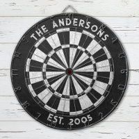 Custom Family Name Rustic Black White Dartboard