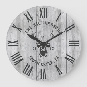 Custom Family Name Rustic Farmhouse Wood Modern Large Clock