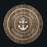 Custom Family Name Rustic Wood Nautical Anchor Dartboard<br><div class="desc">Let the games begin with this white nautical anchor and rope over a rustic wood background. Add your own special touch with your family or vessel name,  hailing port and established date. Perfect for party games at a cottage,  cabin or lake house.</div>