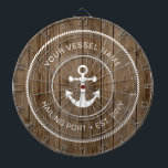 Custom Family Name Rustic Wood Nautical Anchor Dartboard<br><div class="desc">Let the games begin with this white nautical anchor and rope over a rustic wood background. Add your own special touch with your family or vessel name,  hailing port and established date. Perfect for party games at a cottage,  cabin or lake house.</div>