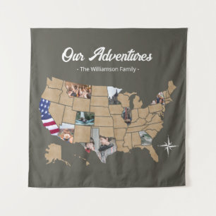 Custom Family Name Travel USA Photo Collage Green Tapestry
