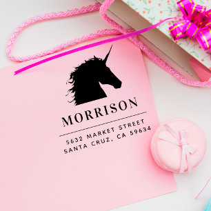 Custom Family Name & Unicorn Return Address Pink Self-inking Stamp