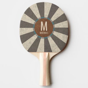 Custom Family Name Vintage Retro Sunburst Ping Pong Paddle