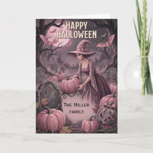 Custom Family Name Vintage Witch & Graveyard Card