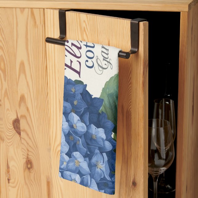 Custom Family Name Watercolor Hydrangea Tea Towel (Thirds Fold)