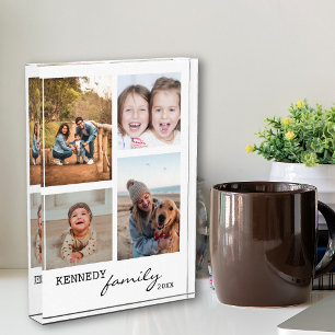 Custom Family Name White 4 Picture Collage Photo Block