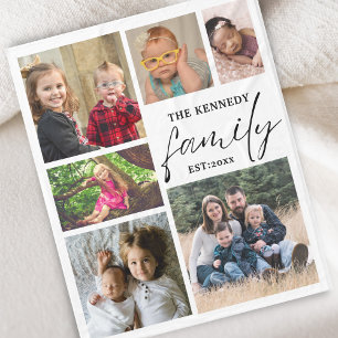 Custom Family Name White 6 Photo Collage  Fleece Blanket