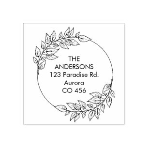 Custom Family Name with Foliage Rubber Stamp