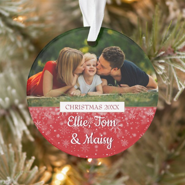 Custom Family Names and Photos Christmas Holiday Ornament (Tree)