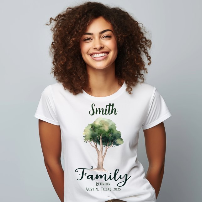 Custom Family Nature Tree Reunion T-Shirt (Custom matching family reunion shirts with your name. Modern watercolor nature family tree. )