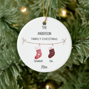 Custom Family of 2 Stockings Name & Year Christmas Ceramic Ornament