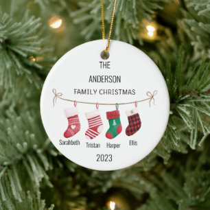 Custom Family of 4 Stockings Name & Year Christmas Ceramic Ornament