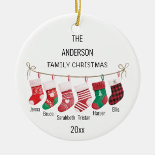 Custom Family of 6 Stockings Name & Year Christmas Ceramic Ornament