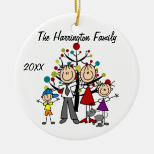 Custom Family Parents, Girl, Boy, Cat  Ornament