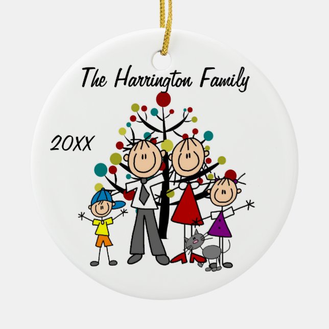 Custom Family Parents, Girl, Boy, Cat  Ornament (Front)