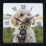 Custom Family Pet Photo | Custom Monogram Square Wall Clock<br><div class="desc">Add a family pet photo special to your heart to this custom monogram wall clock. *******If your photo happens to get cut off, use the 'edit this design' or 'customize further' function to add it to the clock face. Place it and resize it to how you think it looks best...</div>