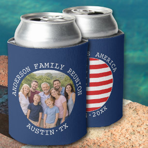 Custom Family Photo American Flag Patriotic Can Cooler