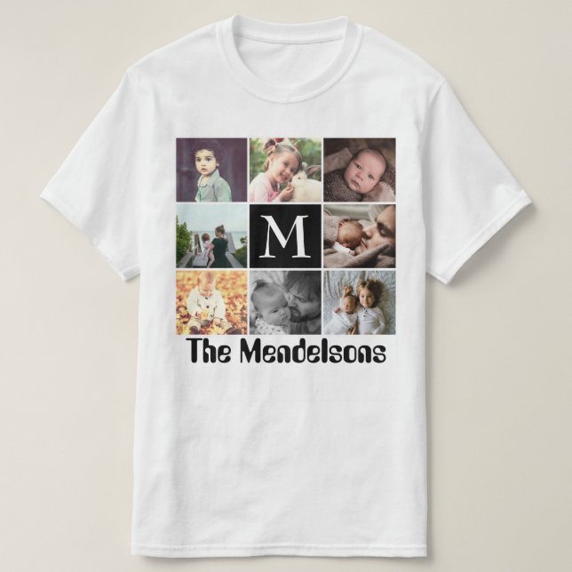 Custom family photo and name monogram T-Shirt (Design Front)