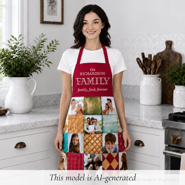 Custom Family Photo Apron (elegant custom 10-photo red family food forever apron keepsake mothers day gift for mom)