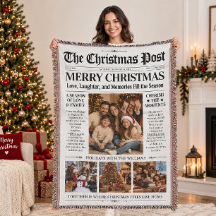 Custom Family Photo Blanket, Christmas Newspaper Throw Blanket