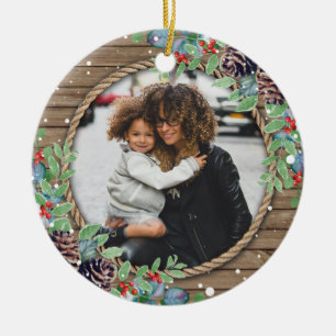 Custom Family Photo Christmas Holiday Ceramic Ornament