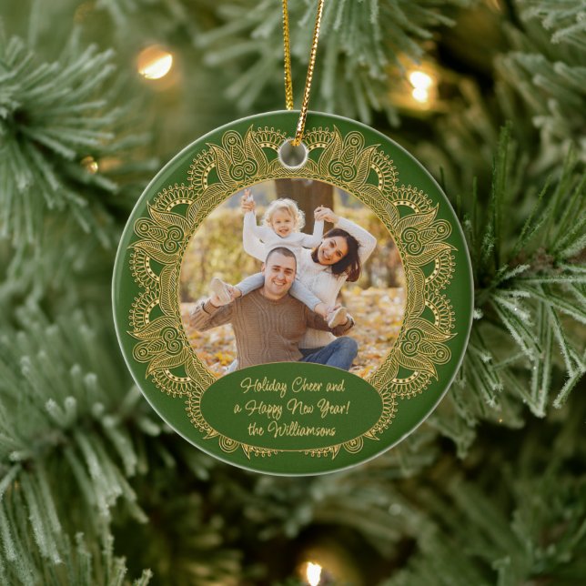 Custom Family Photo Christmas Personalised Text Ceramic Ornament (Tree)
