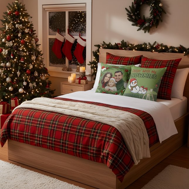 Custom Family Photo Christmas Pillow | Snowman Bac (Creator Uploaded)