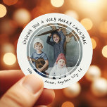 Custom Family Photo Christmas Return Address Classic Round Sticker<br><div class="desc">A custom photo return address label. Design features a photograph of your choice,  family name and address.</div>