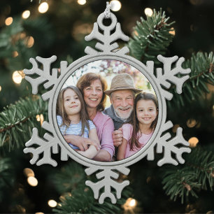 Custom Family Photo Christmas Snowflake Pewter Christmas Ornament