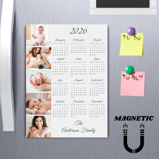 Custom Family Photo Collage 2026 Calendar Magnet