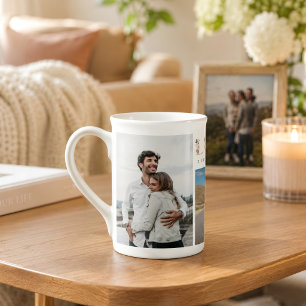 Custom Family Photo Collage 3 Photos and Text Bone China Mug