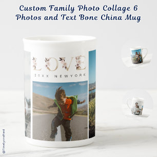 Custom Family Photo Collage 6 Photos and Text Bone China Mug