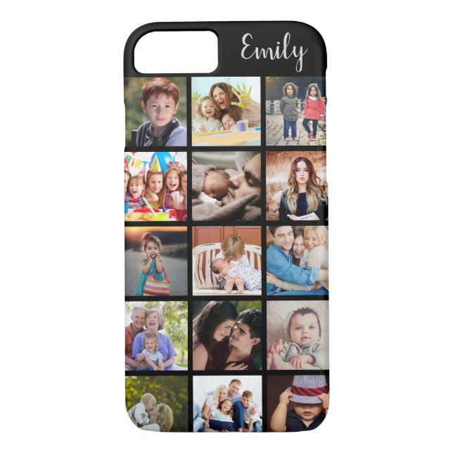 Custom Family Photo Collage and Name Case-Mate iPhone Case (Back)