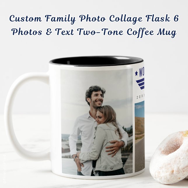 Custom Family Photo Collage Flask  6 Photos & Text Two-Tone Coffee Mug (Creator Uploaded)