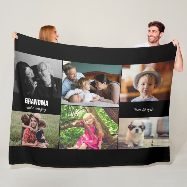 Custom Family Photo Collage for Grandma Fleece Blanket (In Situ)