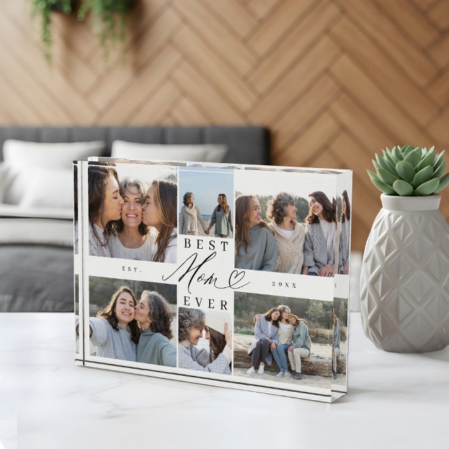 Custom Family Photo Collage Gift for Best Mum Ever Block (Custom Family Photo Collage Gift for Best Mom Ever)