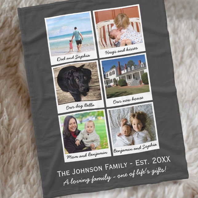 Custom Family Photo Collage Home Established Fleece Blanket (Creator Uploaded)