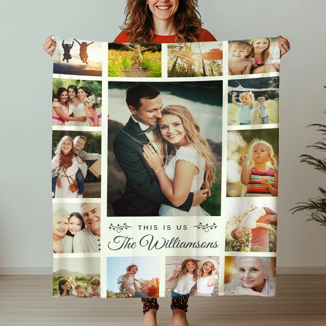 Custom Family Photo Collage Modern Easy Chic Ivory Fleece Blanket (Creator Uploaded)