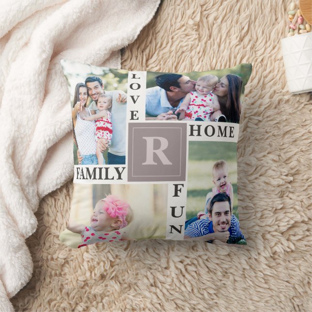 Custom Family Photo Collage Modern Living Room Cushion (Blanket)