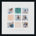 Custom Family Photo Collage Monogram Beach Theme Faux Canvas Print<br><div class="desc">Our modern and minimal photo grid collage canvas is perfect to display your special family photo memories. The design features a 9 square grid layout with 6 squares to display your own special photo memories. The clean, white minimal layout is perfect to complement any room decor. The collage features one...</div>