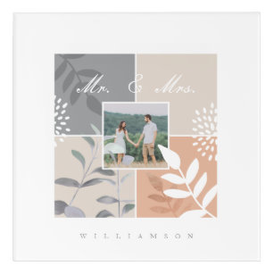Custom Family Photo Collage Monogram Floral Theme Acrylic Print