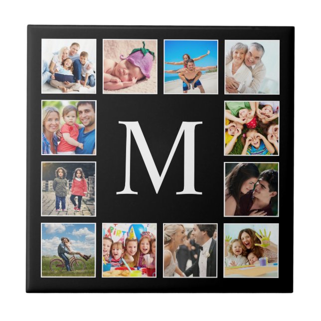 Custom Family Photo Collage Personalised Black Ceramic Tile (Front)