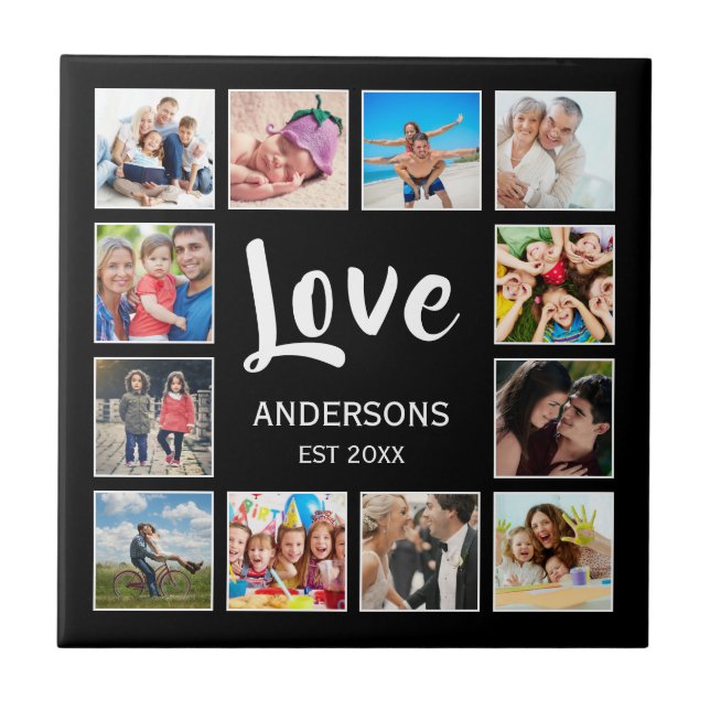 Custom Family Photo Collage Personalised Black Ceramic Tile (Front)