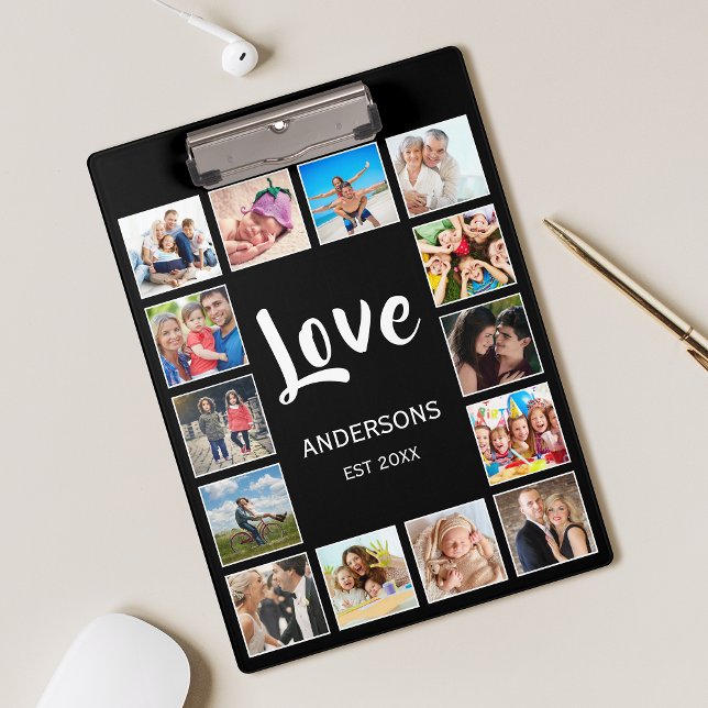 Custom Family Photo Collage Personalised Black Clipboard (Creator Uploaded)