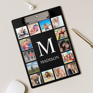 Custom Family Photo Collage Personalised Black Clipboard